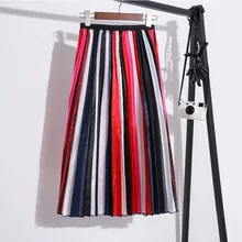 Разноцветная Зимняя юбка для женщин Enegland элегантная сатиновая плиссированная эластичная талия высокая талия Faldas Mujer Moda длинные юбки для женщин s