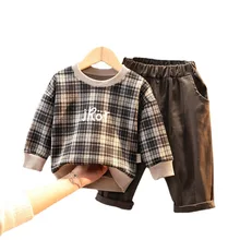 

Spring Autumn Children Fashion Clothes Baby Boy Girls Plaid T Shirt Pants 2Pcs/sets Kids Infant Costume Toddler Cotton Tracksuit