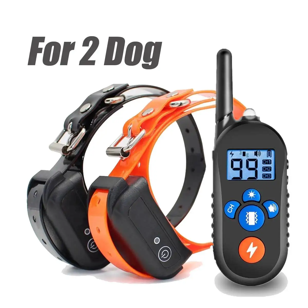 For 2 Dog 4 Тип штекера для 1/2/3 собак Перезаряжаемые IPX7 Водонепроницаемый электронная собака ошейники для дрессировки собак остановить лай ЖК-дисплей Дисплей шок Заводское изготовление ремень - Цвет: For 2 Dog