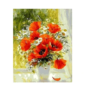 

Frameless No-Framed Poppy Flower Vase Digital Oil Painting On Canvas DIY Paint By Numbers Wall Artwork for Adults Beginner