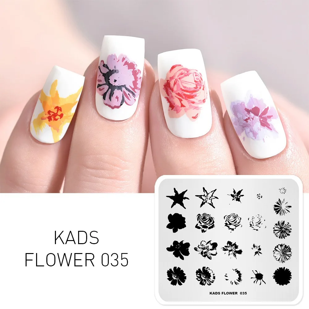 KADS пластины для штамповки ногтей 48 дизайнов цветок бабочка изображение дизайн ногтей штамп Шаблон трафарет для штамповки ногтей Маникюрный Инструмент - Цвет: Flower 035