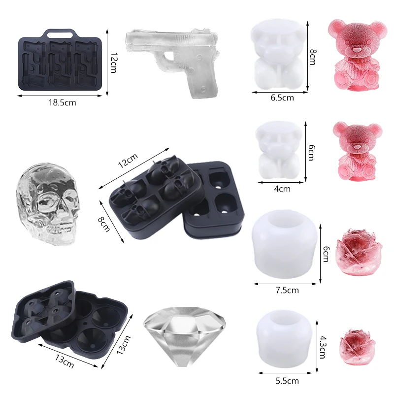 FAIS DU Silicone 3D Ball Skull Diamond-Shaped Ice Mold Reusable Ice Cube Mold Cube Trays Easy Release For Whiskey Paty