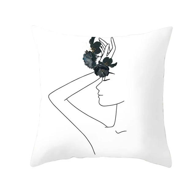 Housses d’oreiller carrées avec motif Portrait, housse de coussin, pour canapé, avec motif imprimé noir et blanc, pour la maison Coussins Cocooning.net