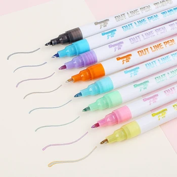 

8 Colors/Set Gift Card Writing Drawing Pens Double Line Outline Pen Stationery