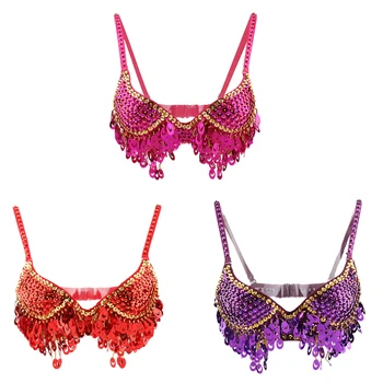 

3pcs Belly Dance Beads Bra Sequins Top Sexy Dancing Singer Costume Tassels