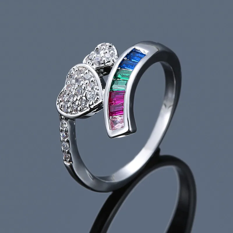 

Simple Ladies Colorful Zircon Heart Ring Classic Promise Engagement Rings For Women Cute Yellow Gold Silver Color Cross Ring