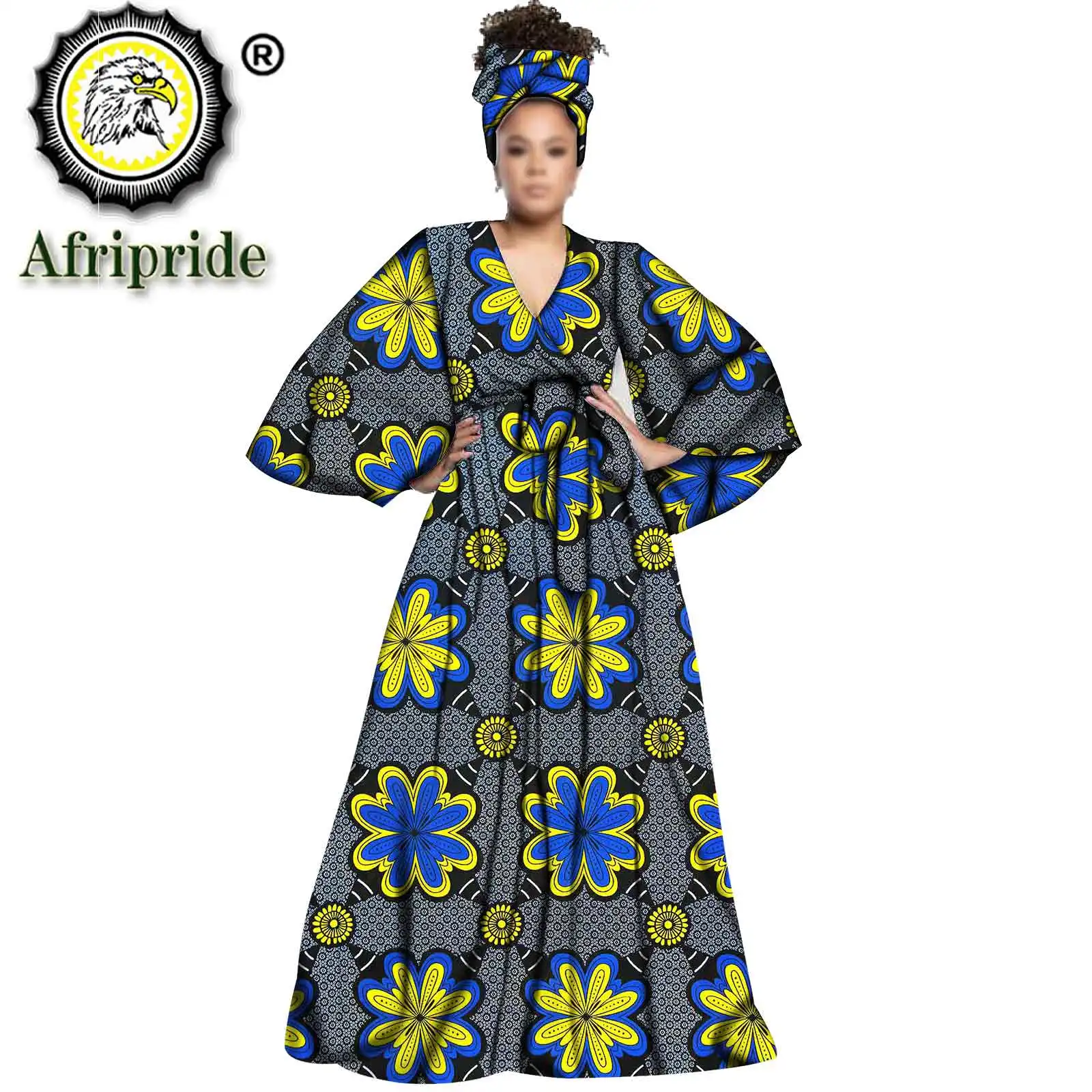 2023 Spring african design robes for women dashiki print with headscarf