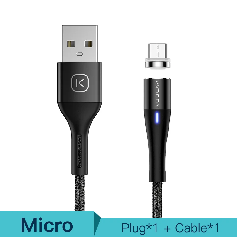 KUULAA Магнитный кабель Micro USB C 3A Быстрая Зарядка адаптер для iPhone samsung XiaoMi зарядное устройство магнит Быстрая зарядка usb type-C шнур - Цвет: Black For Micro