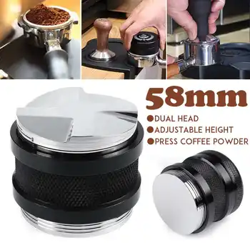 

58mm Double Head Coffee Tamper Multifunction Aluminum Tamper Convex Base Adjustable Four Leaves Powder Hammer Espresso Tamper
