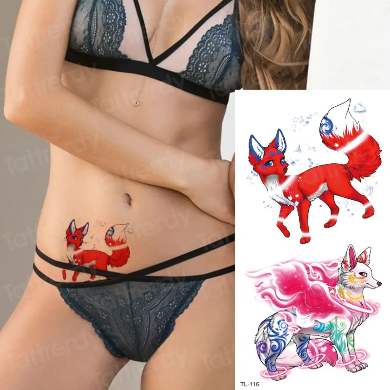 

girl temporary tattoo fox sexy women tattoo animals watercolor tatoo temporary fashion tattoos fake tattoo for girls body art