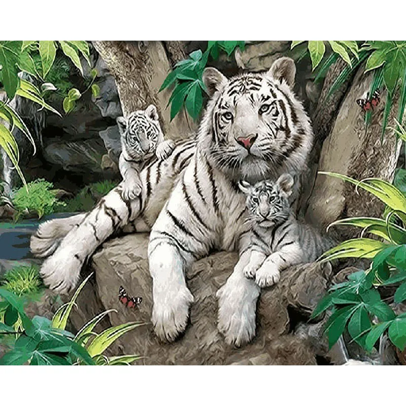 

GATYZTORY White Tigers Animals Diy Painting By Numbers Wall Art Picture Home Decor Handpainted Oil Painting For Room diy frame