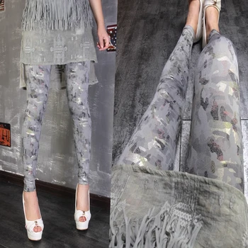 

Womens Leggings Spring and Summer New Cool Fashion Camouflage Gray High Waist Stretch Leggings Thin Trousers Women's Leggins