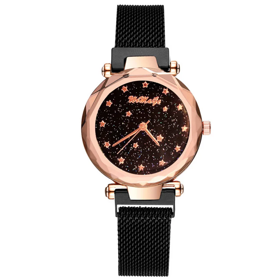 

Versitile Fashion Magnet Mesh Belt Bracelet Watch Women's Luxury Shimmering Powder Stars Star Surface Quartz Women's Fashion Wat
