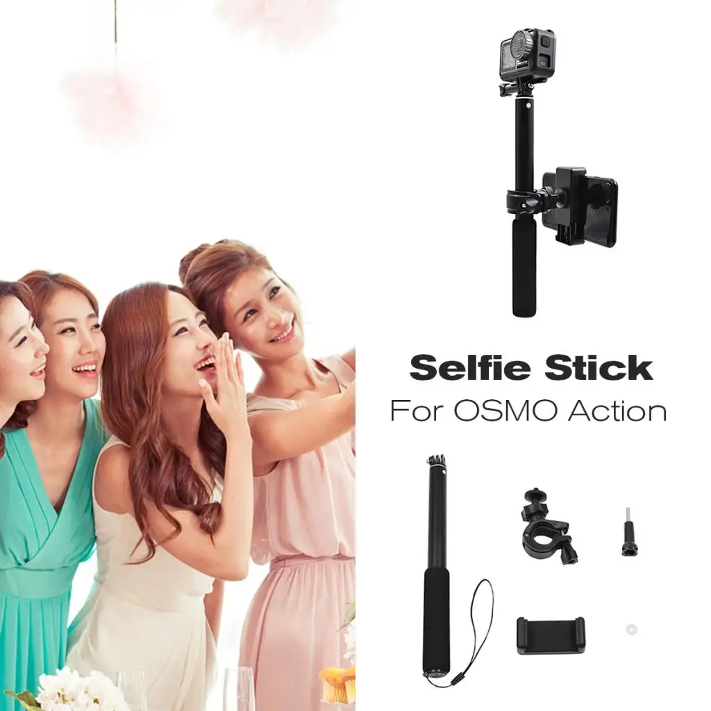 Telescoping Selfie Stick For DJI OSMO Sports Action Camera Cam And Cell Phone Holder Bike Handlebar Mount Selfie Stick