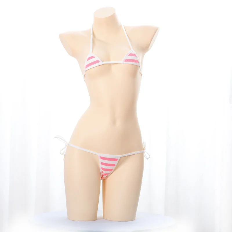 bra and knicker sets Japanese Sexy Lingerie Lolita Kawaii Blue Pink White Striped Mini Bikini Adult Cosplay Erotic Costumes Bra Women Underwear Set underwear set Bra & Brief Sets