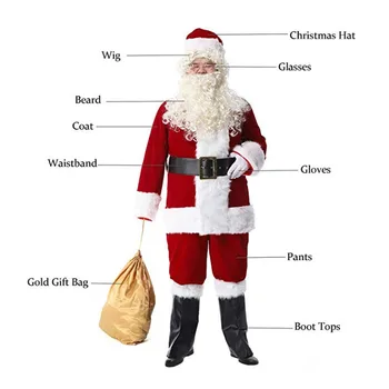 

M 10 Piece Set Christmas Costume Adult Velvet Leather Cosplay Santa Claus Clothes Set For Christmas Party Props Costume Adults