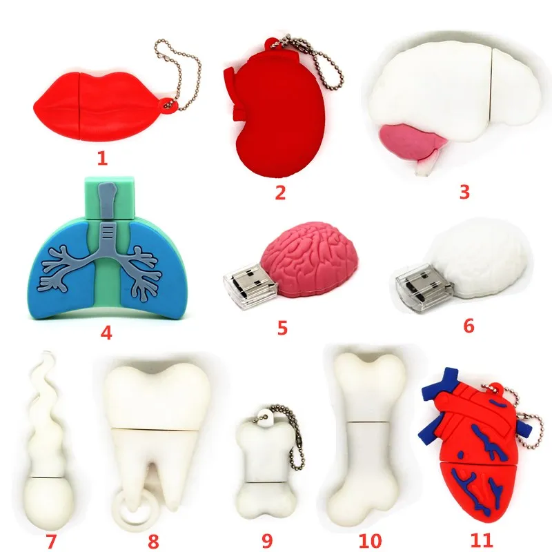 

Cartoon Brain USB Flash Drive Human organs model 128MB Pen Drive 64GB Memory Stick 4GB 8GB 16GB 32GB heart/tooth/kidney Pendrive