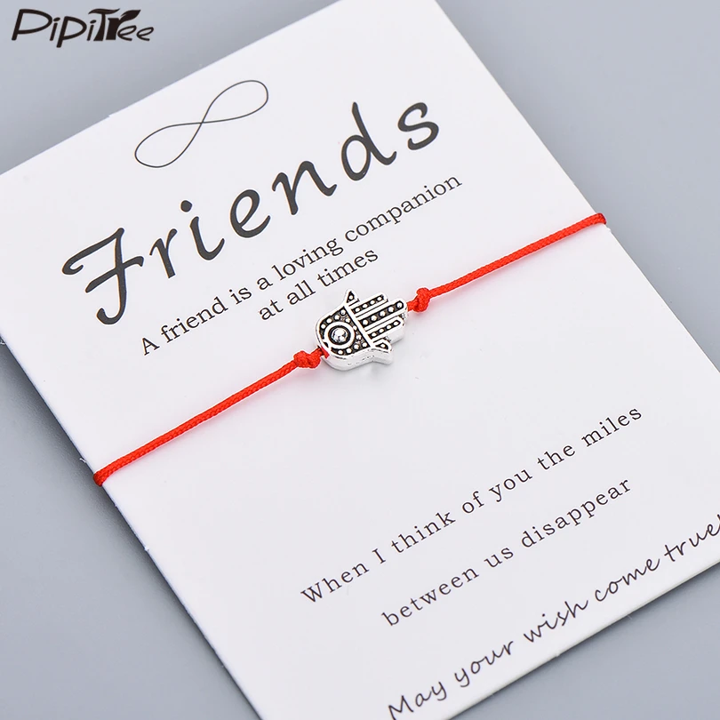 

Pipitree Charms Hamsa Hand Bracelet Men Women's Best Friend Wish Jewelry Gift Red String Bracelets Adjustable Friendship Pulsera