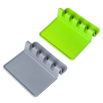 

Kitchen Cooking Tools Kitchen Silicone Spoon Rest Utensil Spatula Holder Heat Resistant-Gray