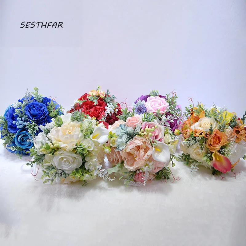 Wedding Bouquets Elegant Western Style Bridal Bouquet with Lace Handmade Silk Flowers Bouquet Rose Artificielle SPH023