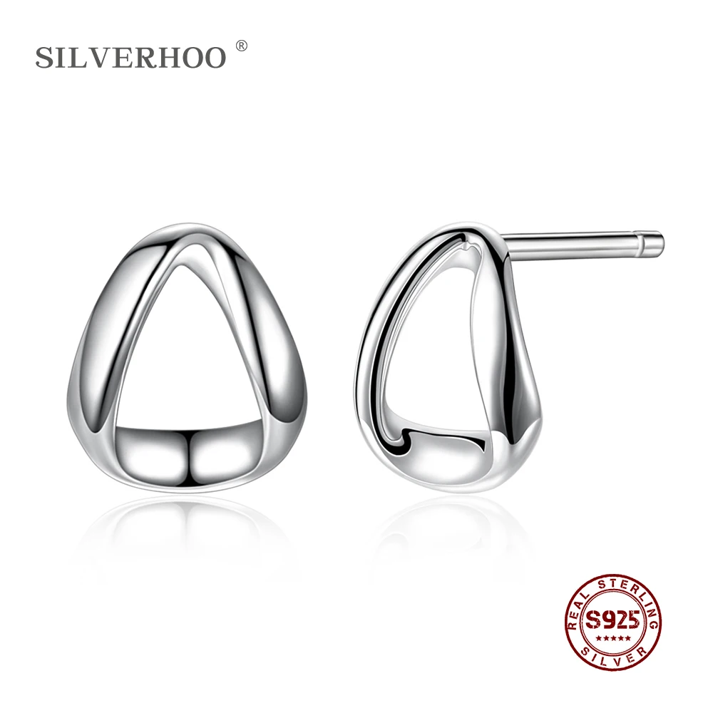 SILVERHOO Настоящее Серебро S925 пробы геометрические простые серьги гвоздики для женщин серебряные серьги 925 для девочек