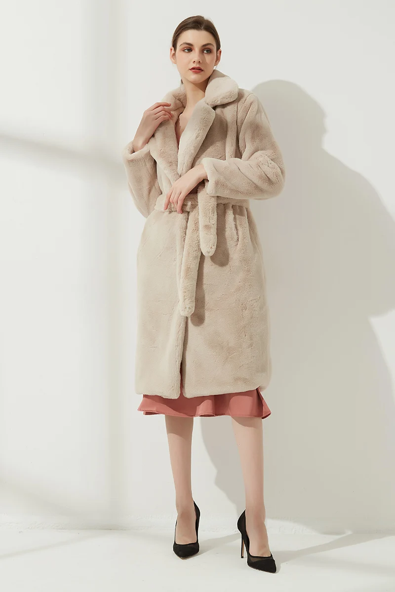 Ladies Faux Leather Long Coats Femme Pockets Soft Mink Fur Women Trendy Street Style