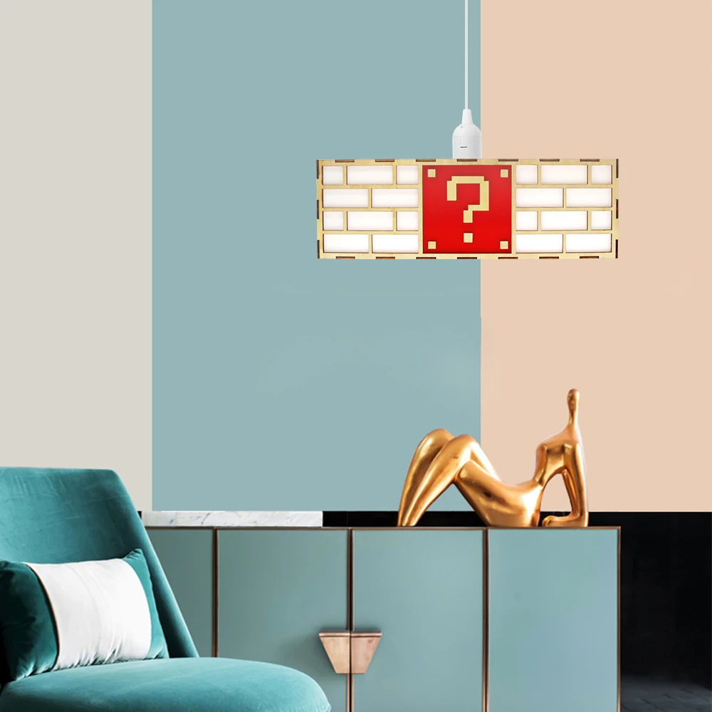 Красочные видео игры вопрос кубик с символом креативная Подвесная лампа дерево подвесной потолочный светильник Элегантный светильник