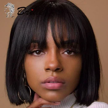 

BRIDE Synthetic With Neat Bangs Wigs For Women Short Bob Wig Cosplay Black Natural Soft Hair Extension 10 Colors for Party