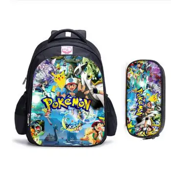 

2PCS/SET Anime Pokemon Backpack Pocket School Bag Ash Ketchum/Pikachu School Bags Girls Boys Satchel Kids Book Bags