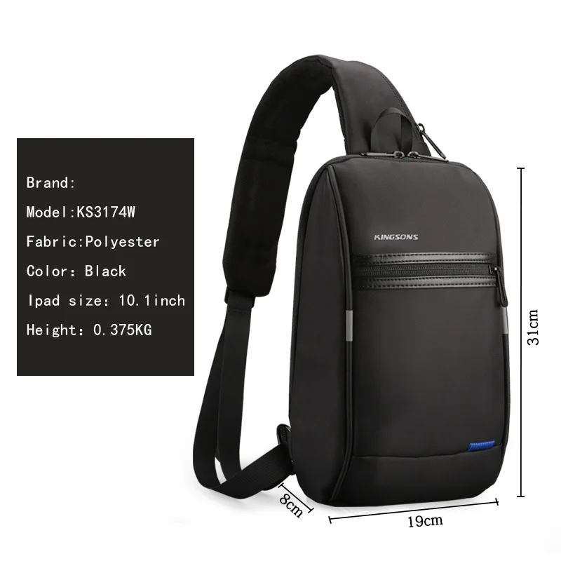 Kingsons сумка на одно плечо для мужчин, сумка через плечо, Мужская нагрудная сумка, водонепроницаемая маленькая сумка через плечо, 10,. 1 дюймов, сумка для ноутбука с USB
