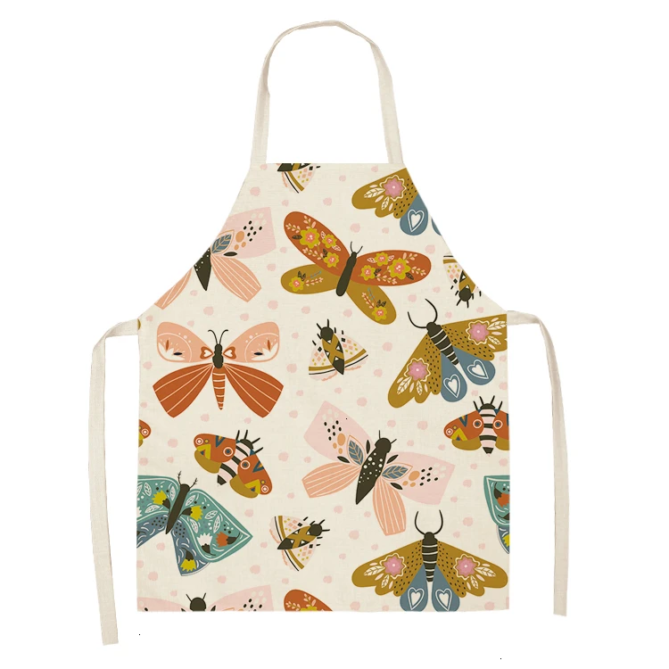 1PC Cotton Butterfly Sleeveless Apron Linen Flower Printed Kitchen Pinafore Women Home Cooking Baking Waist Bib 53*65cm WQL0147 - Цвет: WQL0147-25