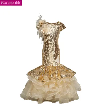 

Free Shipping New Gold Pageant Dresses for Girls Sexy Mermaid Little Girl Dresses Girls Dresses for Party Kids Formal Dress