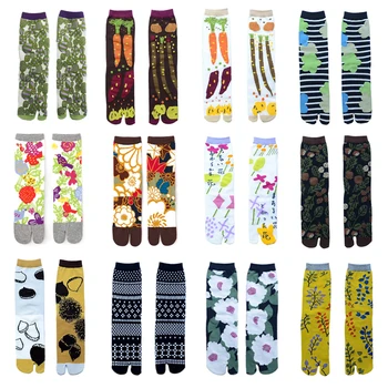 

Cotton Women's Two Toe Socks Colorful Cartoon Harajuku Japanese Kawaii Flower Carrot Garlic Cactus Stripes Summer Dropshipping