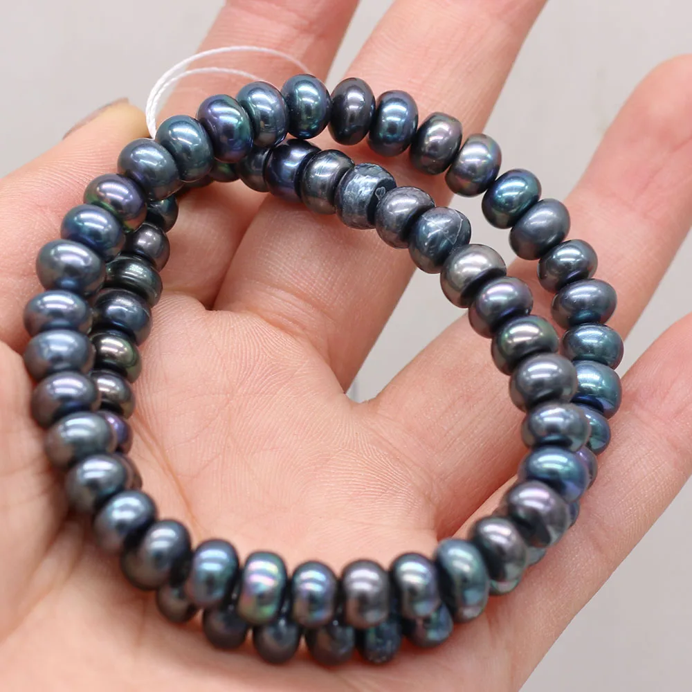 Natural Freshwater Pearls Black Flat Round Beads Jewelry Making for DIY Necklace Bracelet Accessories Size 8-9mm