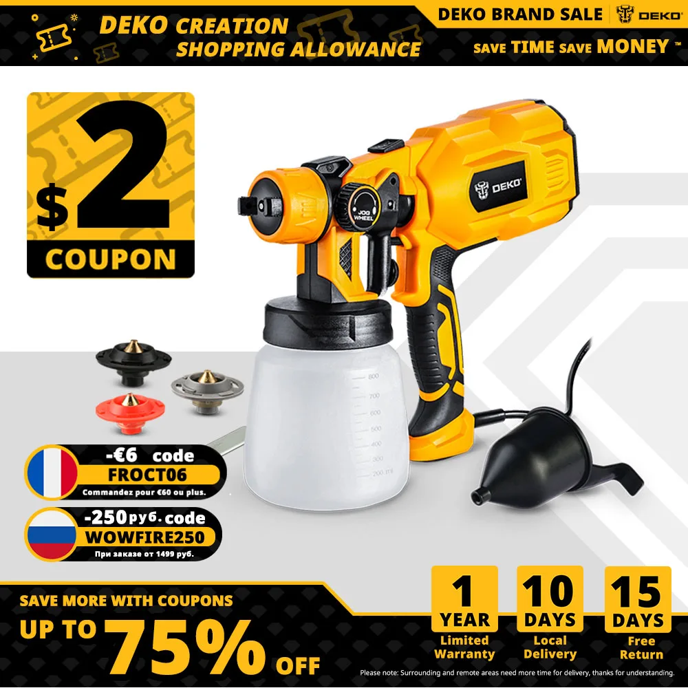 Spray Gun , DKSG55K1/20VDKCX01 High Power Electric Paint Sprayer,3 Nozzle & 800 ml Large capacity,HVLP, Easy Spraying by DEKO