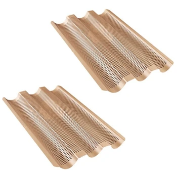 

Kitchen Baking Tray Non Stick Home French Bread Perforated Oven DIY Bakeware Wave Baguette Mold Pan Loaf