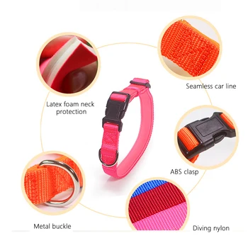 

New Nylon Dog Collar Soft Padded Reflective Pet Dog Collars Adjustable for Medium Large Dogs Pitbull French Bulldog Pug Beagle