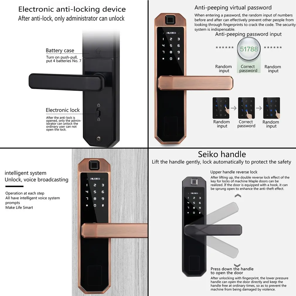 

Indoor Wooden Door Fingerprint Lock Home Security Double Tongue Door Lock Electronic Digital Smart Lock for Home Office