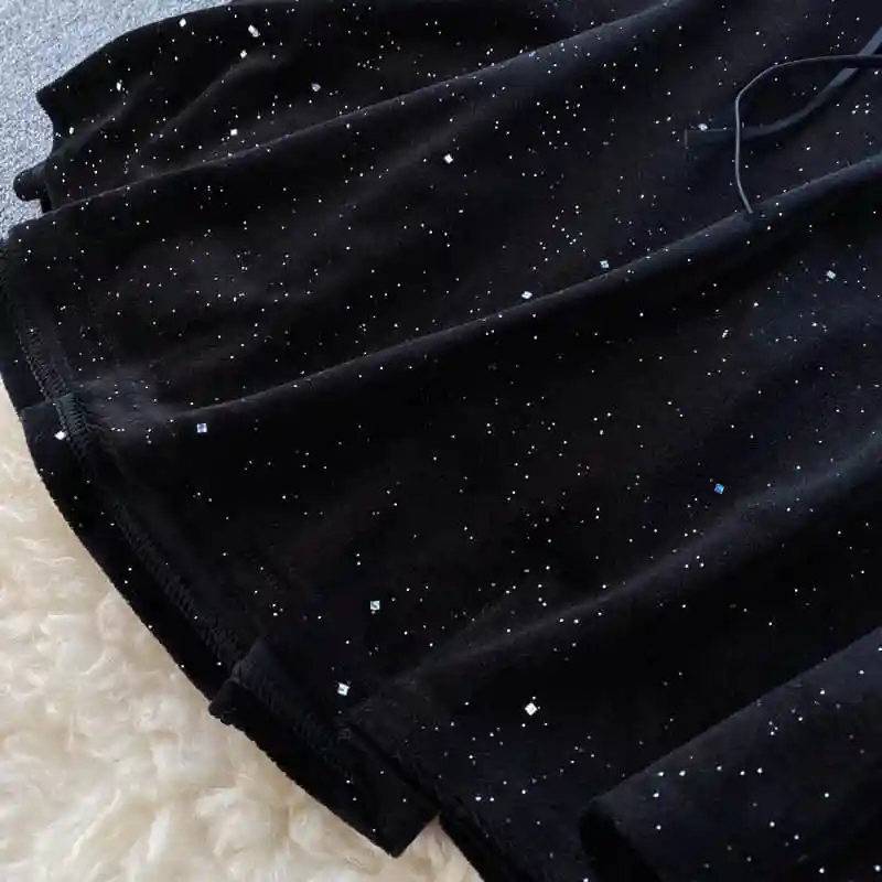 NiceMix зимнее Новое Женское бархатное платье трапециевидной формы с v-образным вырезом и длинным рукавом, расшитое пайетками, однотонное элегантное платье феи