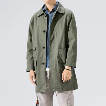 

2020 New Spring Trench Coat Men Casual Solid Color Mid-long Trench Jacket Men Plus Size M-5XL Korean Clothes Autumn Men Jacket