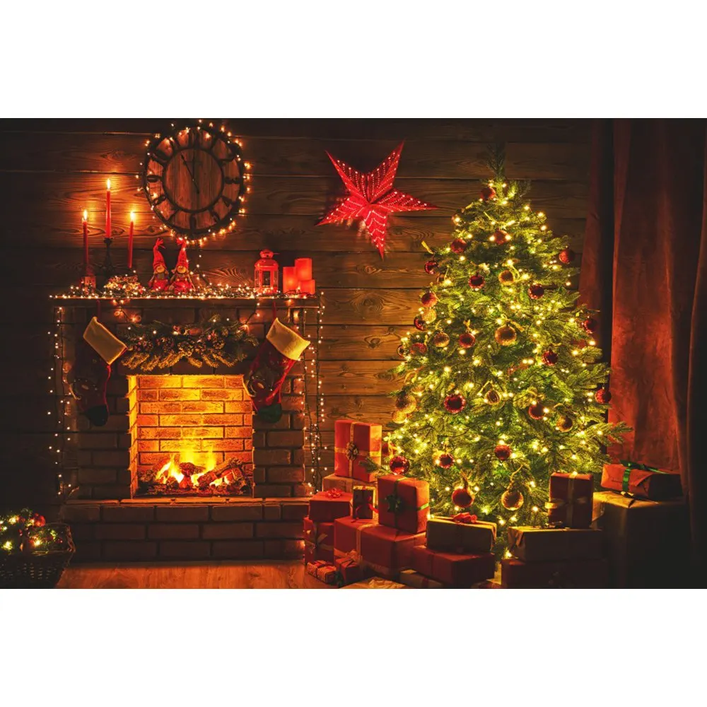 Yeele Christmas Tree Fireplace Bell Light Candle Interior Deco Photography Backgrounds Photographic Backdrops for Photo Studio - Цвет: NBK03050