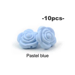 Elegant Rose Flower Silicone Bead Set for DIY Jewelry and Crafts (10 pcs) (Pastel blue)