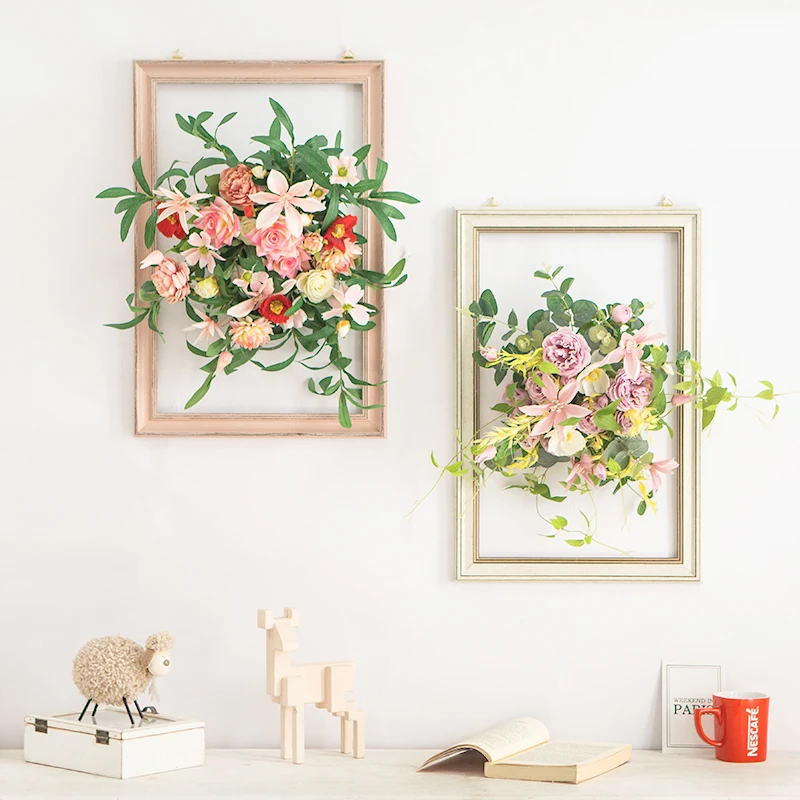 

Home interior wall decoration silk flower wall hanging frame flower art imitation flower bouquet frame set wall decoration
