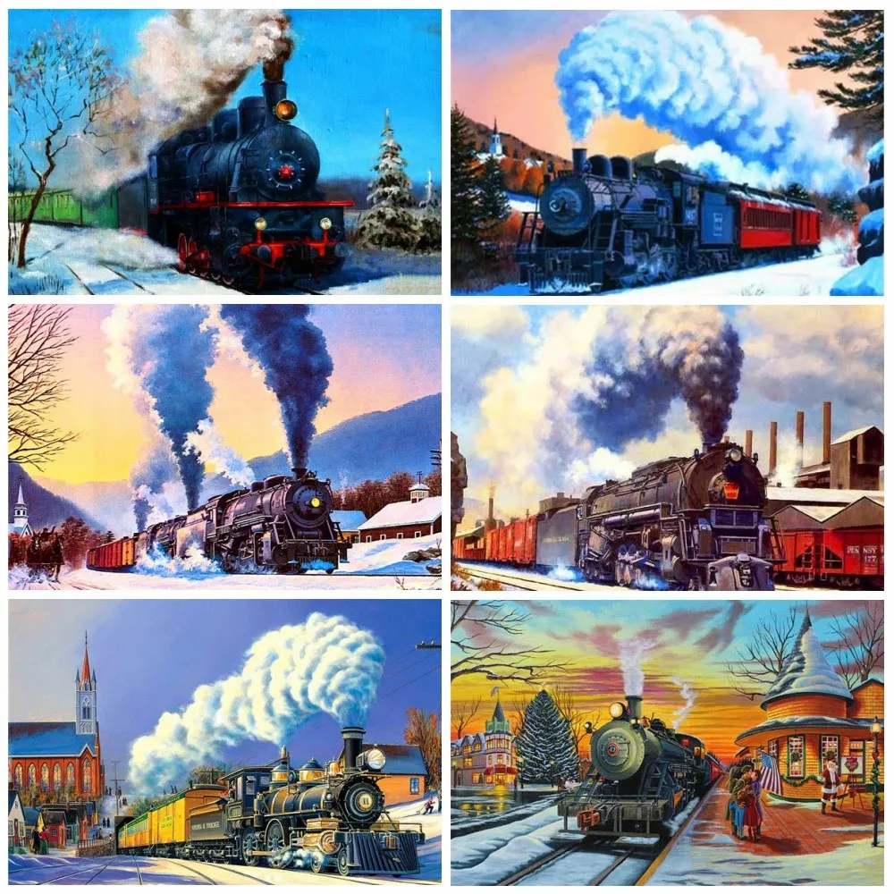 AB Diamond Painting Train Handicraft Sale Embroidery Snow Needlework Winter Mosaic Landscape Rhinestone Kit Wall Art | Дом и сад
