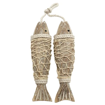 

Fashion-Retro Mediterranean Style Retro Rustic Hand Carved Hanging Wood Fish Ornaments For Home Hanging Decor Gift