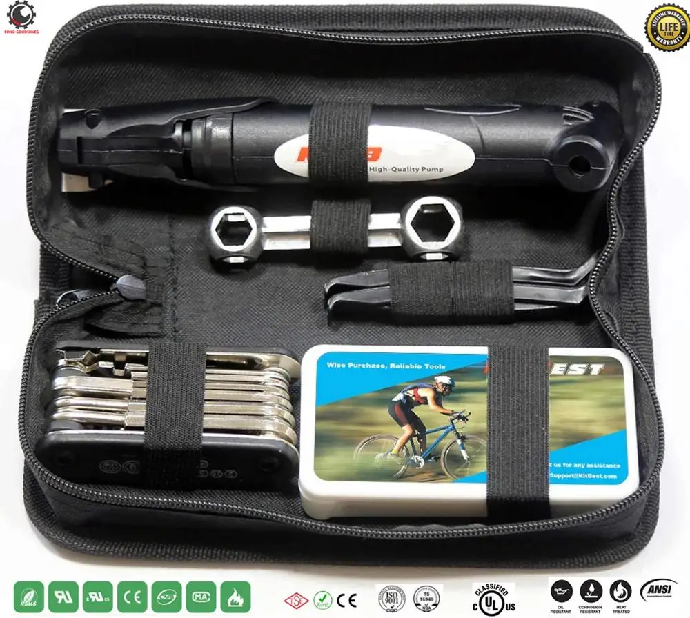 Bike Repair Tool Kit.100 PSI Mini Bike Pump,Tire Puncture Repair Kit,16 in 1 Bike Multi Tool,Glueless Tire Patch,Bike Tire Level