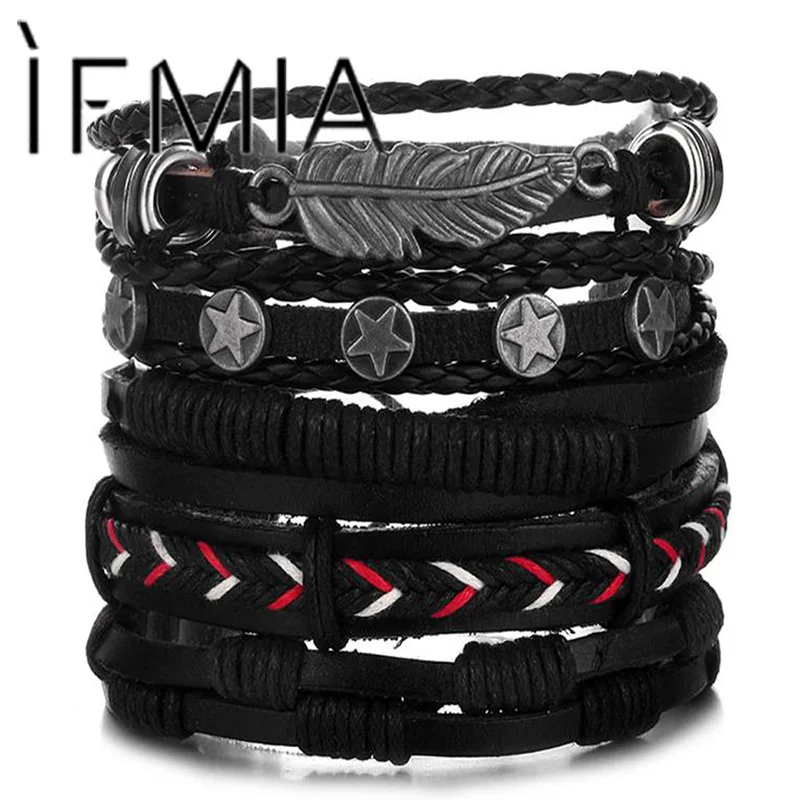 IFMIA винтажный Набор браслетов с подвесками для мужчин и женщин, модные браслеты с листьями совы, кожаный браслет, браслеты, вечерние ювелирные изделия
