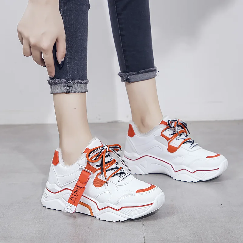 Sneakers Women 2020 Spring Autumn New Fashion Increase Velvet Warm Falts Female Lace Up Student Casual Sports Shoes Woman