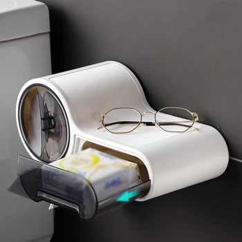 

Free Punching Multifunctional Tissue Box Toilet Paper Holder Plastic Storage Box Toilet Waterproof For Bathroom Accessories