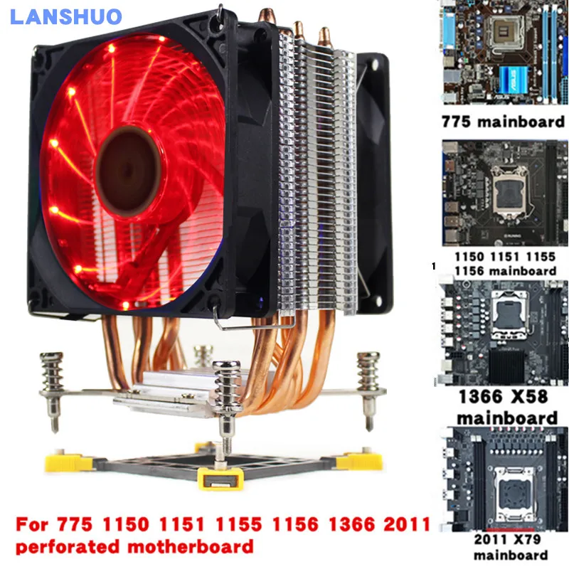 3/4PIN RGB светодиодный Процессор кулер 6-Heatpipe 12V 9 см, 2 шт/комплект вентилятор охлаждения радиатора для LGA 775 1150 1151 1155 1156X58 1366X79 2011 - Цвет лезвия: Red